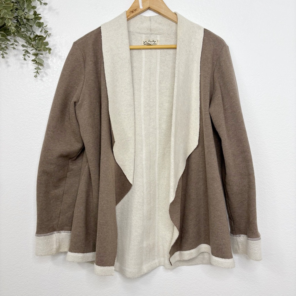 Unity World Wear Women's  Cardigan Open Front Brown Beige Size L